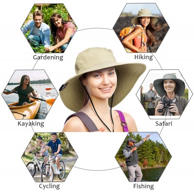 Sun Hats Wide Brim Sun Hat Outdoor UV Protection Safari Cap for Women - Tan - CA180GEWA37 $20.24