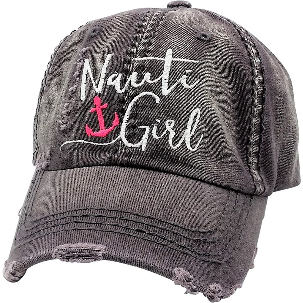 Baseball Caps Women's- Customizable- Nauti Girl- Nautical Theme- Embroidered Baseball Cap - Grey/Customized - CC18CS85W2S $33.18