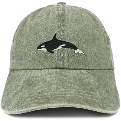 Baseball Caps Orca Killer Whale Embroidered Pigment Dyed 100% Cotton Cap - Olive - CR185LT7MZY $13.97