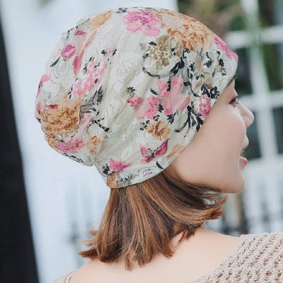 Skullies & Beanies Cancer Chemo Hat Flower Beanie Scarf Ethnic Cloth Print Turban Bonnet India Hat Handwear - B---beige - CI1...