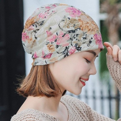 Skullies & Beanies Cancer Chemo Hat Flower Beanie Scarf Ethnic Cloth Print Turban Bonnet India Hat Handwear - B---beige - CI1...