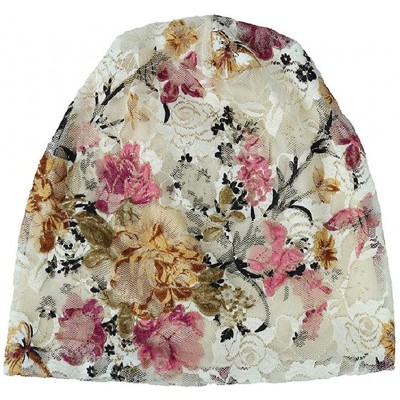 Skullies & Beanies Cancer Chemo Hat Flower Beanie Scarf Ethnic Cloth Print Turban Bonnet India Hat Handwear - B---beige - CI1...