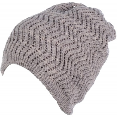 Skullies & Beanies Winter Womens Fashion Bun Ponytail Fleece Lined Slouchy Knit Beanie Hat - Beige Chevron Cutout Ponytail - ...