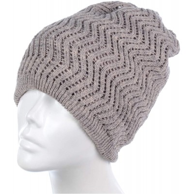 Skullies & Beanies Winter Womens Fashion Bun Ponytail Fleece Lined Slouchy Knit Beanie Hat - Beige Chevron Cutout Ponytail - ...