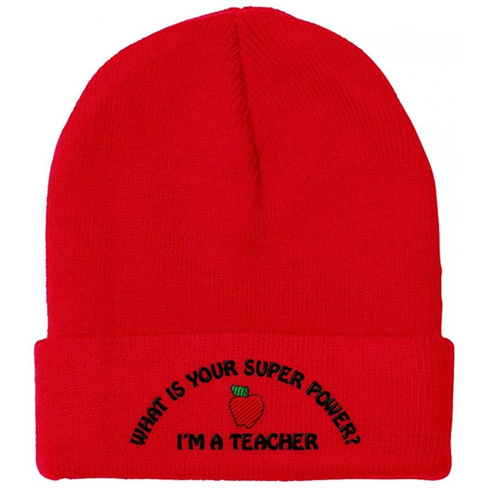 Skullies & Beanies Beanie for Men & Women I'm A Teacher. Super Power Embroidery Skull Cap Hat - Red - CV1260HKGMF $10.58