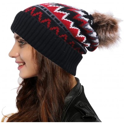Skullies & Beanies Women Oversized Slouchy Beanie Knit Hat Colorful Long Baggy Skull Cap for Winter - Pom-black - CT18A5S0OYI...