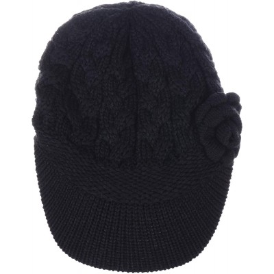 Newsboy Caps Women's Winter Fleece Lined Elegant Flower Cable Knit Newsboy Cabbie Hat - Black Cable Flower - CB18IILD372 $17.13