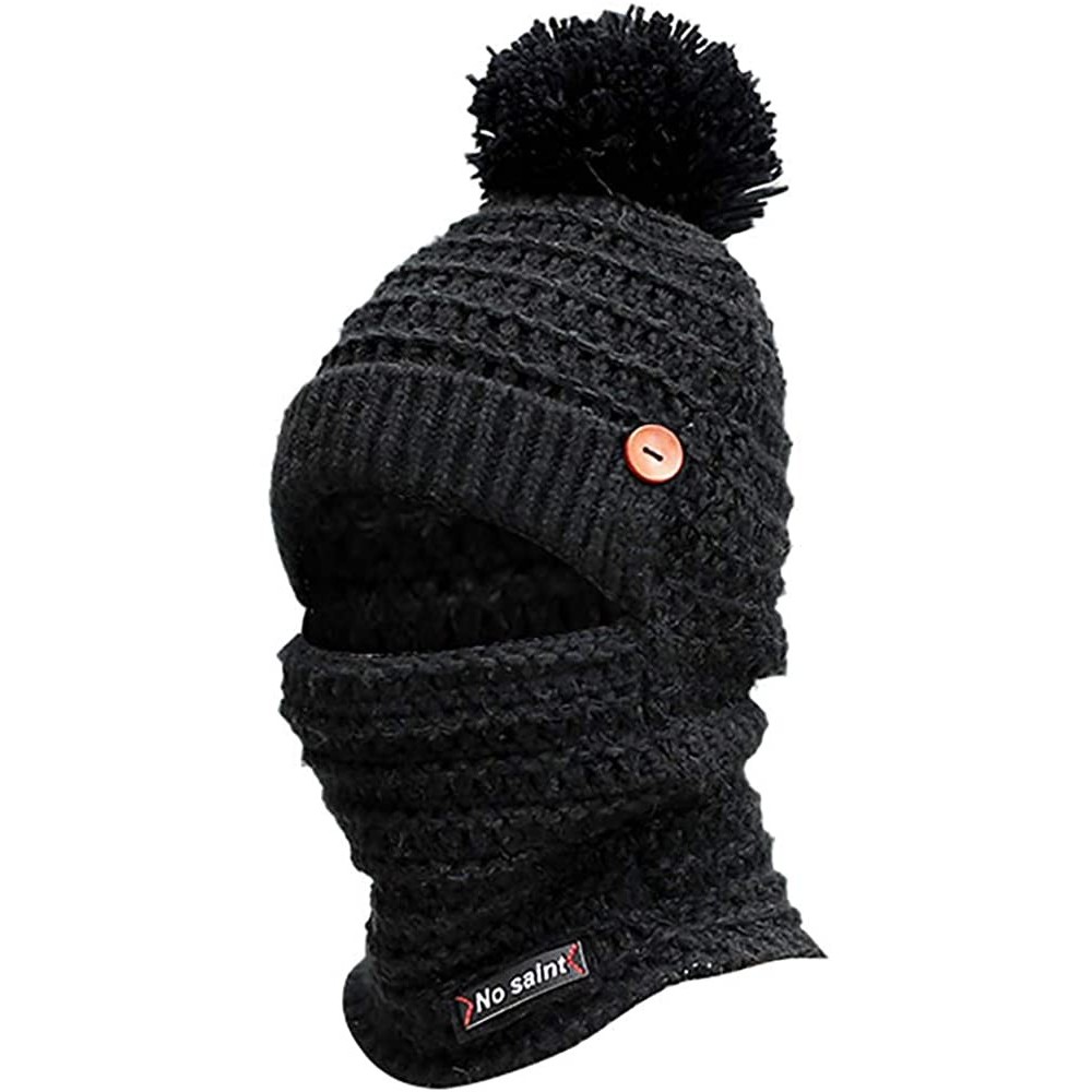 Skullies & Beanies Adult Women Men Winter Hairball Earmuffs Knit Hat Scarf Warm Cap - Black - CC18KW9AIM0 $10.52