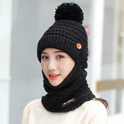 Skullies & Beanies Adult Women Men Winter Hairball Earmuffs Knit Hat Scarf Warm Cap - Black - CC18KW9AIM0 $10.52