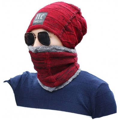 Skullies & Beanies Mens Warm Knit Outdoors Ski Thick Hat/Cap Set for Winter - Wine Red - CK187OXI696 $25.76