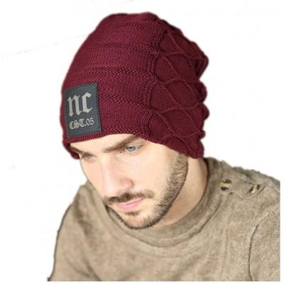 Skullies & Beanies Mens Warm Knit Outdoors Ski Thick Hat/Cap Set for Winter - Wine Red - CK187OXI696 $25.76