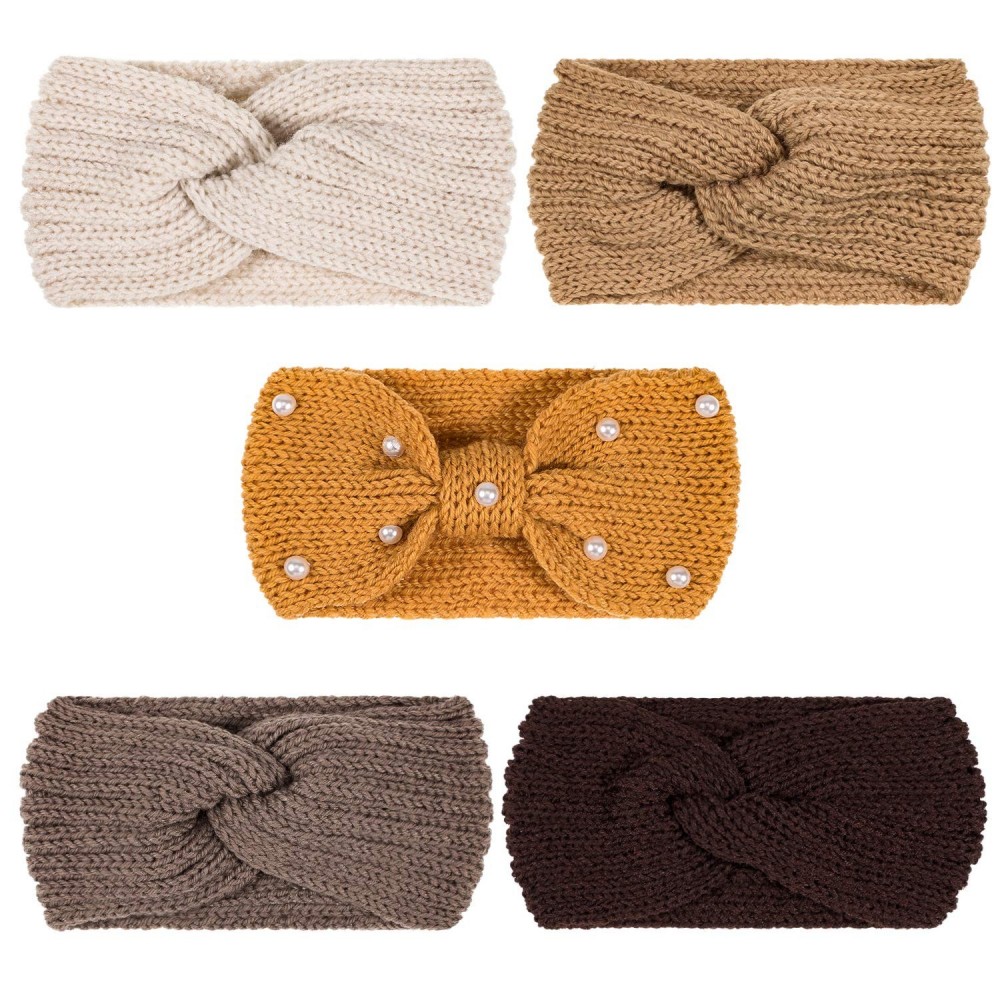 Cold Weather Headbands Headbands Warmers Elastic Scrunchies - Yellow Brown - CD18AOX566T $10.55