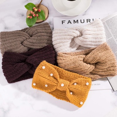 Cold Weather Headbands Headbands Warmers Elastic Scrunchies - Yellow Brown - CD18AOX566T $10.55