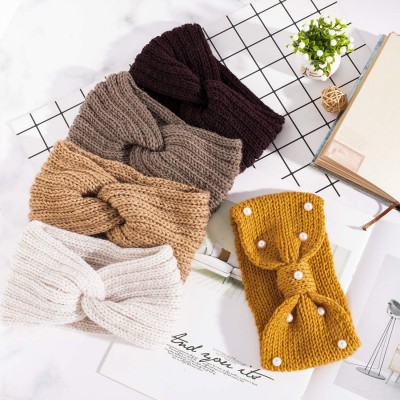 Cold Weather Headbands Headbands Warmers Elastic Scrunchies - Yellow Brown - CD18AOX566T $10.55