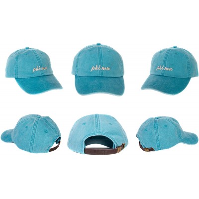 Baseball Caps Phi Mu (N) Baseball Hat Cap Cursive Name Font Adjustable Leather Strap - Bright Blue - C1188U6DIOD $27.00