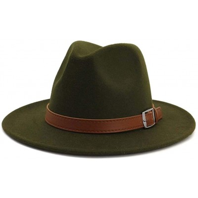 Fedoras Classic Men & Women Wide Brim Fedora Panama Hat with Belt Buckle - Armygreen - C218RYZU4XZ $19.04