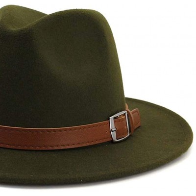 Fedoras Classic Men & Women Wide Brim Fedora Panama Hat with Belt Buckle - Armygreen - C218RYZU4XZ $19.04