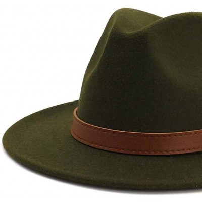 Fedoras Classic Men & Women Wide Brim Fedora Panama Hat with Belt Buckle - Armygreen - C218RYZU4XZ $19.04