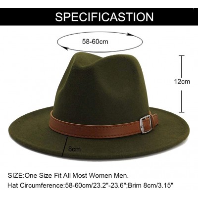 Fedoras Classic Men & Women Wide Brim Fedora Panama Hat with Belt Buckle - Armygreen - C218RYZU4XZ $19.04