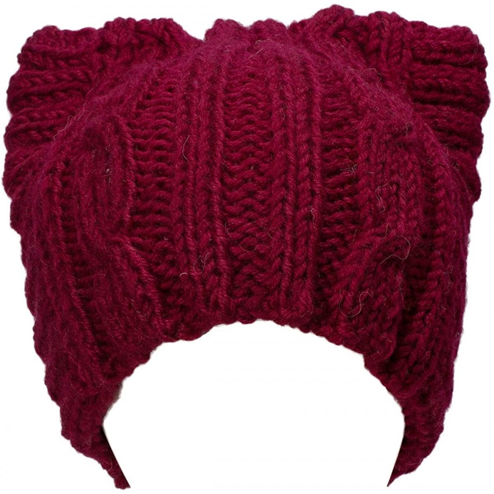 Skullies & Beanies Cute Meow Kitty Woman Wool Handmade Knit Cap Beanie Hat A004 - Wine - C911N3G5Y6Z $12.00