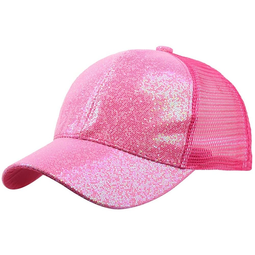 Baseball Caps Baseball Hat CieKen Ponytail Baseball Cap 2019 Women Sequins Shiny Messy Bun Snapback Hat Sun Caps - Hot Pink -...