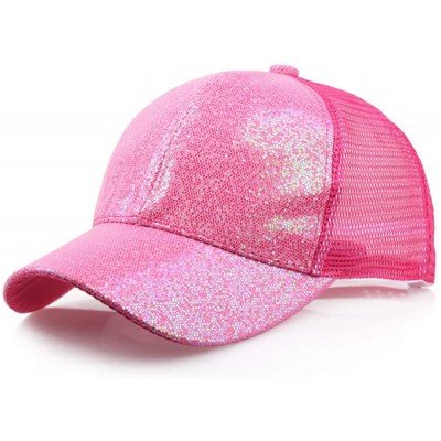 Baseball Caps Baseball Hat CieKen Ponytail Baseball Cap 2019 Women Sequins Shiny Messy Bun Snapback Hat Sun Caps - Hot Pink -...
