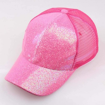 Baseball Caps Baseball Hat CieKen Ponytail Baseball Cap 2019 Women Sequins Shiny Messy Bun Snapback Hat Sun Caps - Hot Pink -...