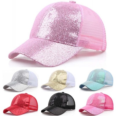 Baseball Caps Baseball Hat CieKen Ponytail Baseball Cap 2019 Women Sequins Shiny Messy Bun Snapback Hat Sun Caps - Hot Pink -...