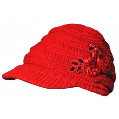 Berets Korean Version Womens Cap Winter Ladies Hat Brim Sequin Applique - Red - CC18I8NDQUM $18.62