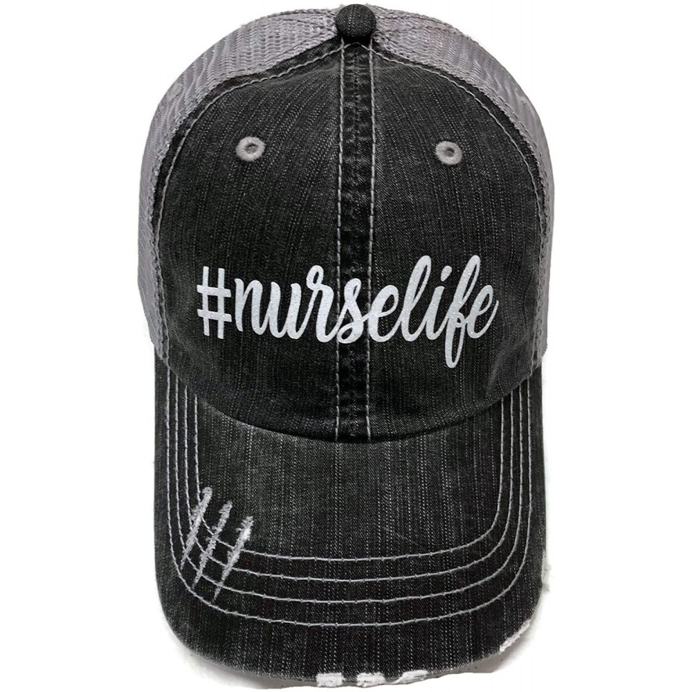 Baseball Caps New!! White Glitter NurseLife Distressed Look Grey Trucker Cap Hat Fashion - C312N1PPZ6Z $22.71