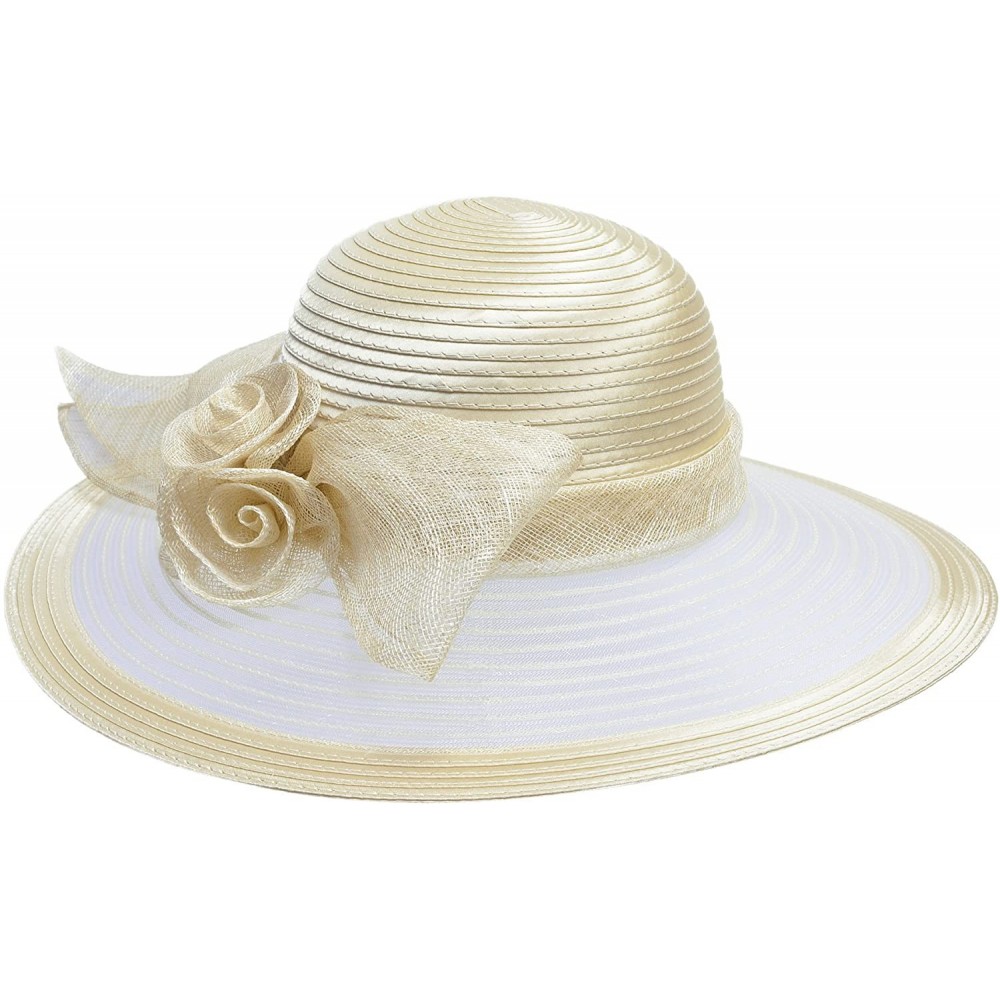 Sun Hats Women Solid Color Sinamay Wide Brim Sun Hat Dress Flower Bow A435 - Light Gold - CS17Z6MUMIW $33.89