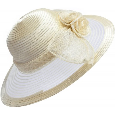 Sun Hats Women Solid Color Sinamay Wide Brim Sun Hat Dress Flower Bow A435 - Light Gold - CS17Z6MUMIW $33.89