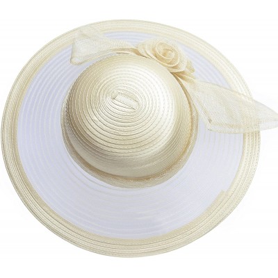 Sun Hats Women Solid Color Sinamay Wide Brim Sun Hat Dress Flower Bow A435 - Light Gold - CS17Z6MUMIW $33.89