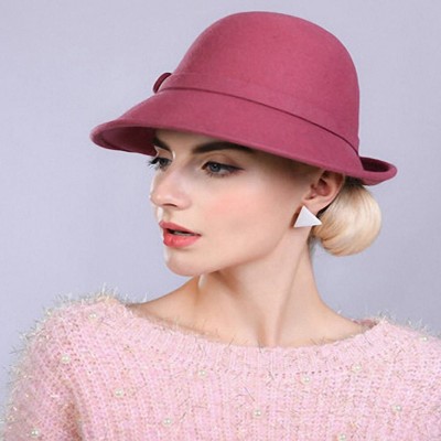 Bucket Hats Women's Decorative Flowers Wool Felt Bucket Hat - Pink - CB12MCI9OF1 $44.01