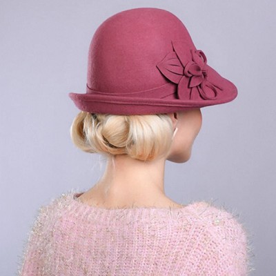 Bucket Hats Women's Decorative Flowers Wool Felt Bucket Hat - Pink - CB12MCI9OF1 $44.01