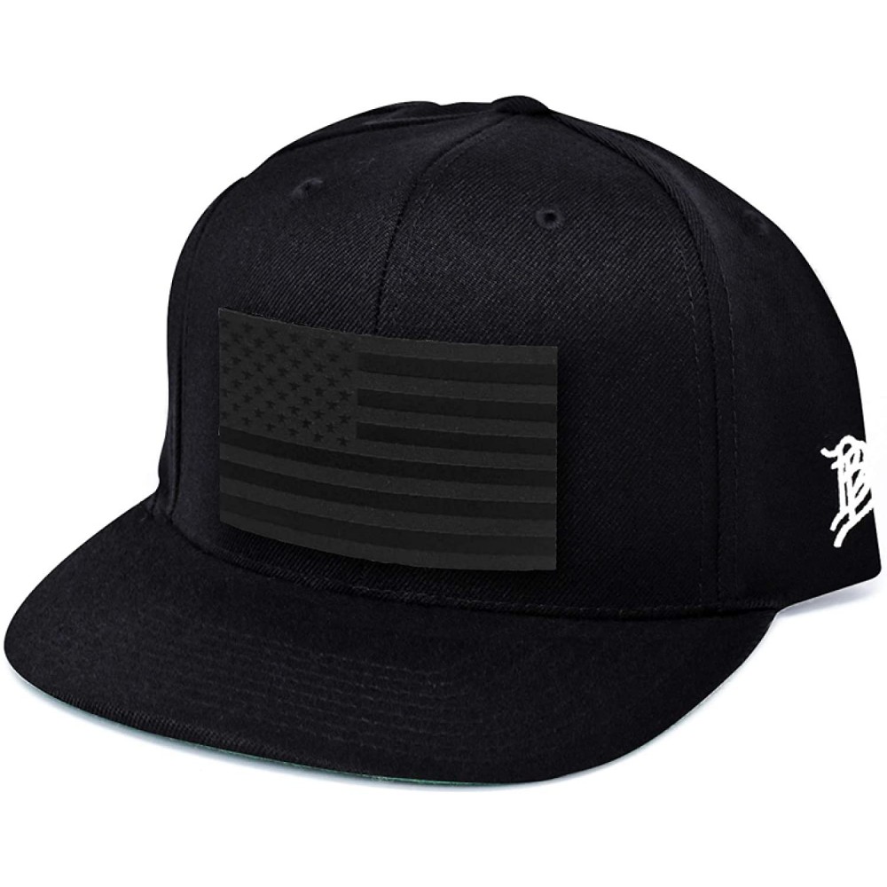 Baseball Caps 'Midnight Salute' Black Leather Patch Classic Snapback Hat - One Size Fits All - Black - CR194WSMO6U $47.90