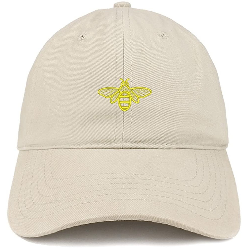 Baseball Caps Bee Embroidered Brushed Cotton Dad Hat Cap - Stone - CM185HMOWDX $15.50