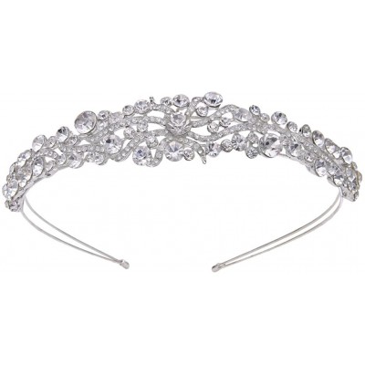 Headbands Silver-Tone Austrian Crystal Art Deco Wave Cluster Bridal Hair Band Headpiece Clear - CK1263FP41R $44.94