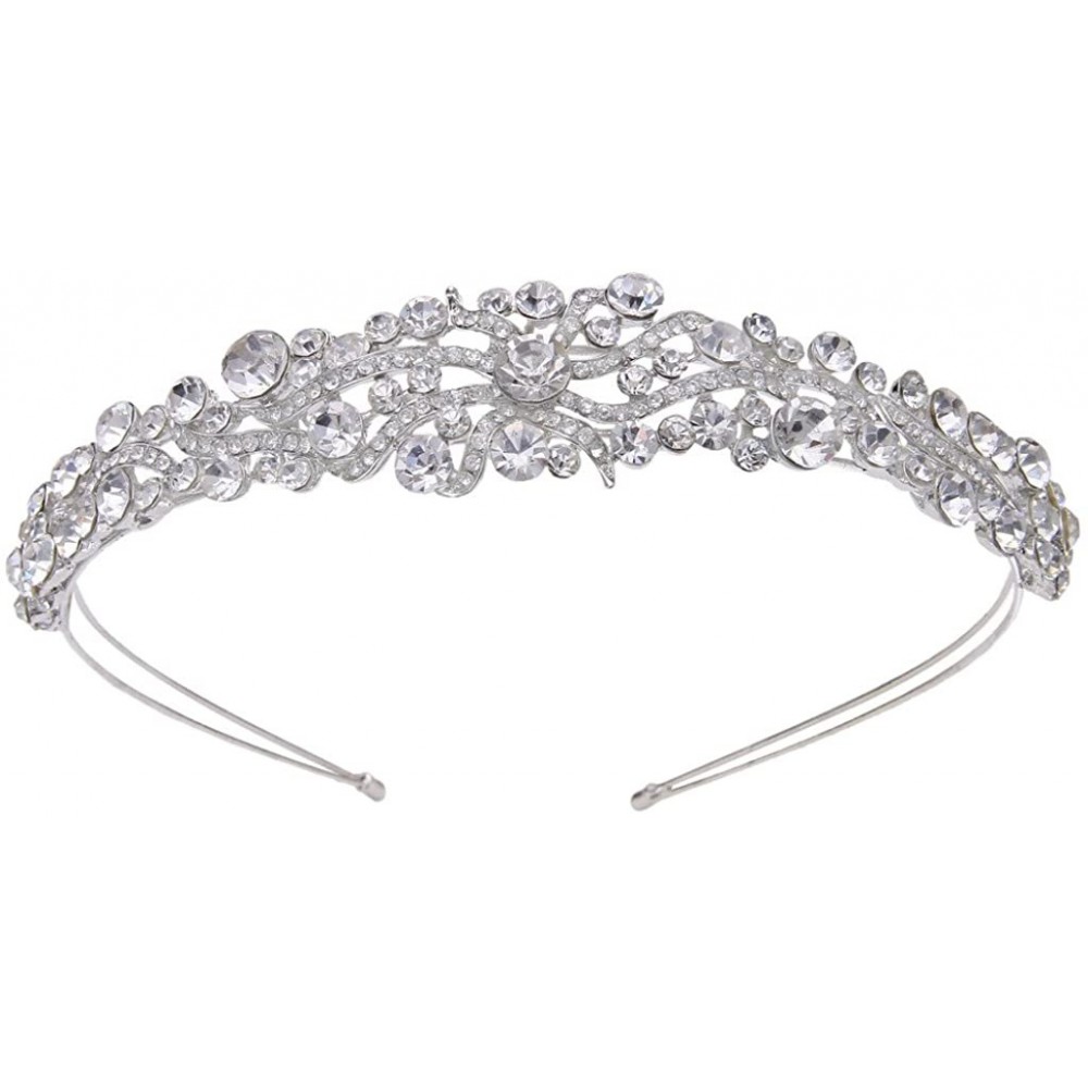 Headbands Silver-Tone Austrian Crystal Art Deco Wave Cluster Bridal Hair Band Headpiece Clear - CK1263FP41R $25.31