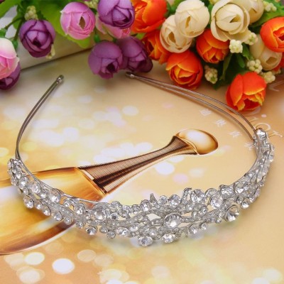 Headbands Silver-Tone Austrian Crystal Art Deco Wave Cluster Bridal Hair Band Headpiece Clear - CK1263FP41R $25.31