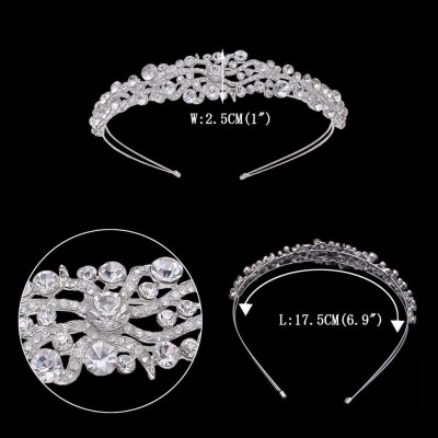 Headbands Silver-Tone Austrian Crystal Art Deco Wave Cluster Bridal Hair Band Headpiece Clear - CK1263FP41R $25.31