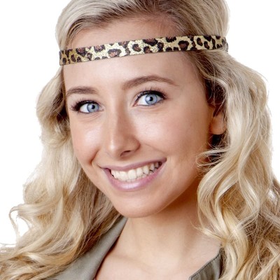 Headbands Adjustable Non Slip Animal Print Hair Band Headbands for Women & Girls Pack - Skinny Gold Leopard Glitter 1pk - CN1...