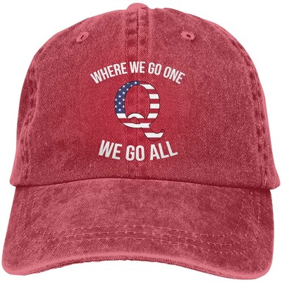 Baseball Caps Q Anon Where We Go One We Go All Vintage Washed Dyed Dad Hat Adjustable Baseball Hat - Red - CK18QYL6D7Y $23.05