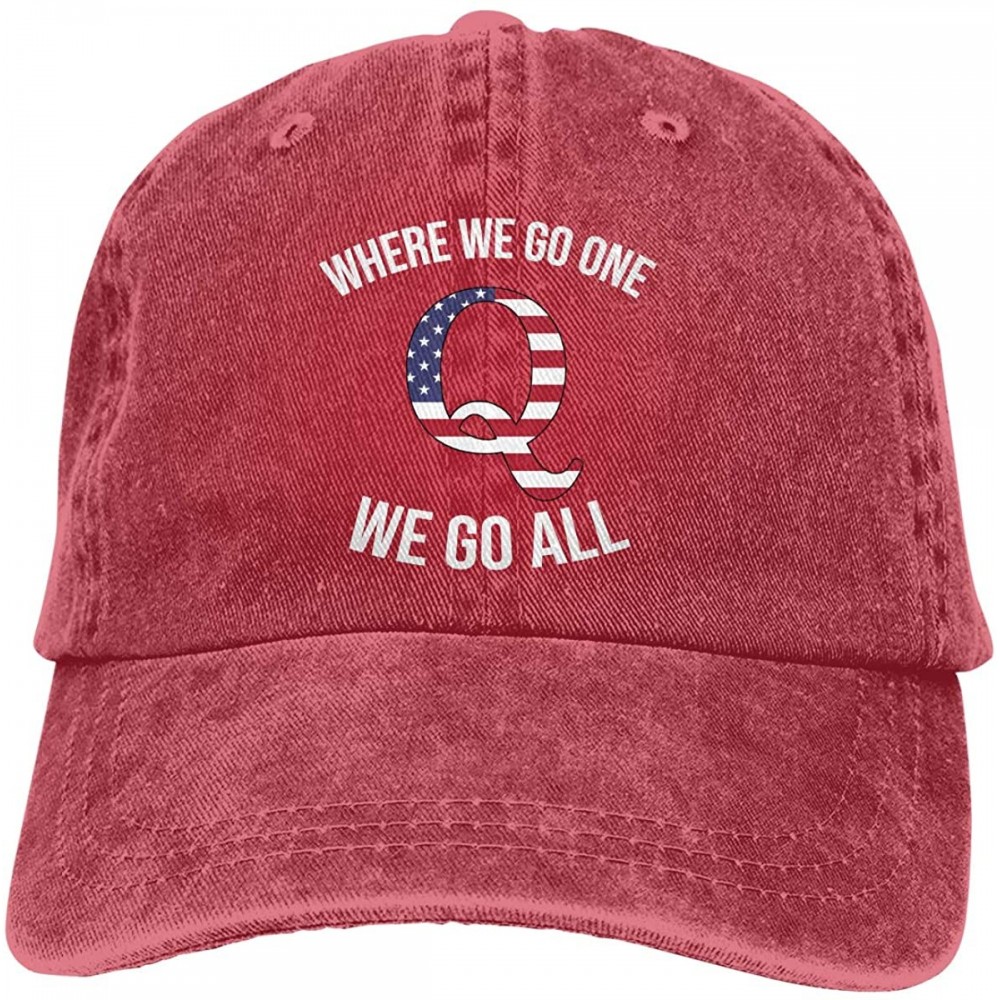 Baseball Caps Q Anon Where We Go One We Go All Vintage Washed Dyed Dad Hat Adjustable Baseball Hat - Red - CK18QYL6D7Y $14.97