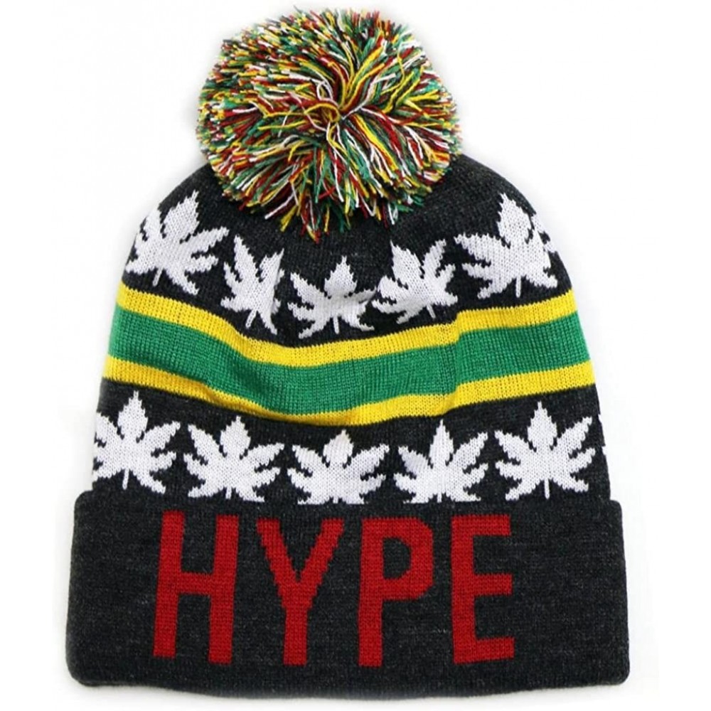 Skullies & Beanies Sk1161 Hype Leaves Pom Pom Beanie Hats - Dark Grey - C811PAB5785 $12.28