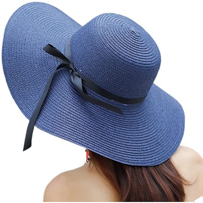 Sun Hats Women's Big Brim Sun Hat Floppy Foldable Bowknot Straw Hat Summer Beach Hat UPF 50+ - A-blue - CW18D9C8G69 $11.76