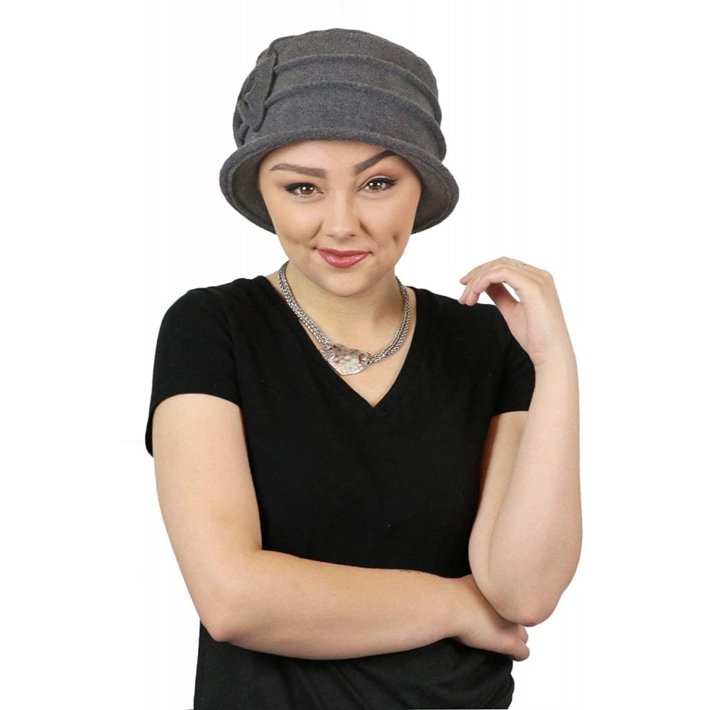 Skullies & Beanies Women's Hat Fleece Cloche Cancer Headwear Chemo Ladies Winter Head Coverings Bow - Grey - CA18HDXHEY8 $17.16