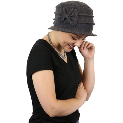 Skullies & Beanies Women's Hat Fleece Cloche Cancer Headwear Chemo Ladies Winter Head Coverings Bow - Grey - CA18HDXHEY8 $17.16