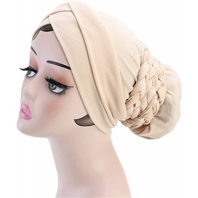 Skullies & Beanies Turban Soft Breathable Braided Durag Hair Snood Bun Hat Hair Braid - Tjm-341-1-beige - CR18M2649SZ $11.10