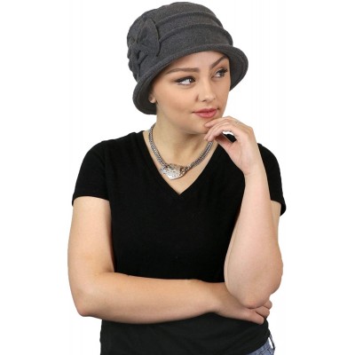 Skullies & Beanies Women's Hat Fleece Cloche Cancer Headwear Chemo Ladies Winter Head Coverings Bow - Grey - CA18HDXHEY8 $17.16